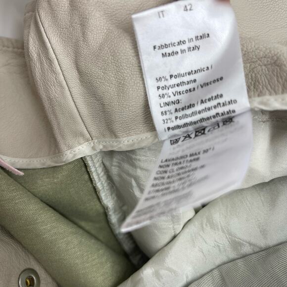 Sara Battaglia High Waist Faux Leather Pants Cream Wide Leg IT Size 42 - Picture 15 of 16